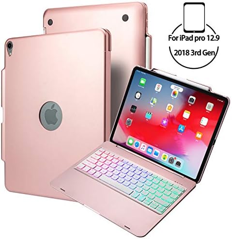 iPad Pro 12.9 3rd Gen 2018 Case with Keyboard - Not Fit 2017/2015 - Backlit 7 Colors – with Pencil Holder - Support Apple Pencil Charging – Smart Case with Wireless Bluetooth Keyboard (Rose Gold)