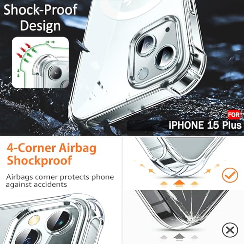 Image of TheGiftKart Shockproof Ultra-Hybrid Back Cover Case for iPhone 15 Plus Compatible with MagSafe | 360 Protection | Crystal Clear Hard Back Cover Case for iPhone 15 Plus (PC & TPU, Transparent Bumper)