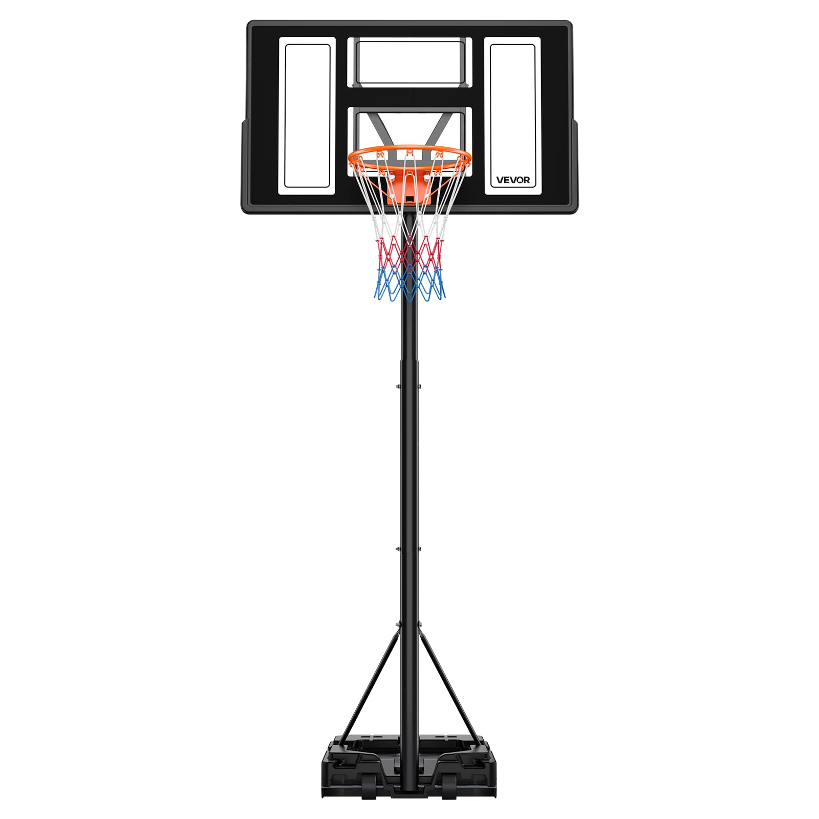 VEVOR Canestro da Basket da Esterno con Piedistallo Regolabile in Altezza Fino a 3,05 m con Ruote e Tabellone in PC da 1117,6 mm, Set di Tabelloni, Sistema di Canestro da Basket per Cortili, Piscine
