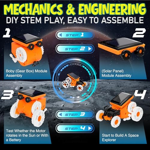 Image of The Little Ones Robot Toys - Robot Kit, Space Toys,Solar STEM DIY Toys for Kids,Astronaut Toy,Best Birthday Gifts for Boys & Girls Age 6-8-10-12-14 Years Old,Rocket Model [7IN1 Solar Space Fleet-PRO+]