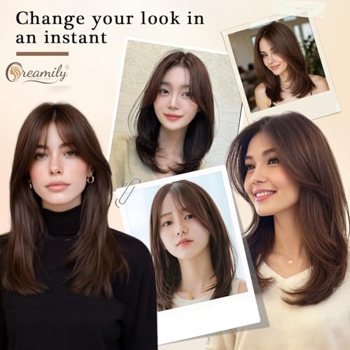 Image of Creamily Chestnut Brown 16 Inch Medium Length Wig For Women Full Head,Synthetic Straight Short Hair Wig For Woman,Natural Looking Women Wigs For Diwali /Daily /Party