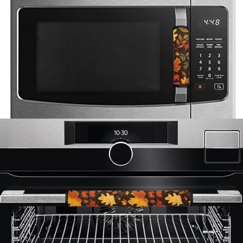 Image of Dreaweet Autumn Maple Leaf Fridge Handle Covers Set of 4 Fall Kitchen Decor Refrigerator Door Handle Covers Washable Universal Fit Microwave Oven Dishwasher,Keep Your Kitchen Appliance Clean