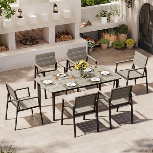Oasbira Outdoor Dining Set for 6, Patio Table and Chairs Set with Umbrella Hole, 7 Pieces HDPS +...