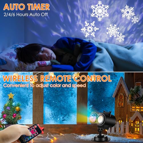 Halloween Christmas Projector Lights Outdoor, Brighter 14 HD Slides (3D Ocean Wave +Patterns) Waterproof Holiday Projector Lights Outdoor Indoor, Xmas Halloween Decorations for Yard Garden - Thumbnail 6