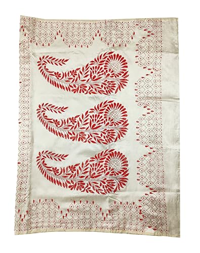 Image of SHRISTI CLOTHINGS Women's Hand Embroidered Cotton Silk Kantha Stitch Saree with Blouse Piece (SB430324 TWD87)