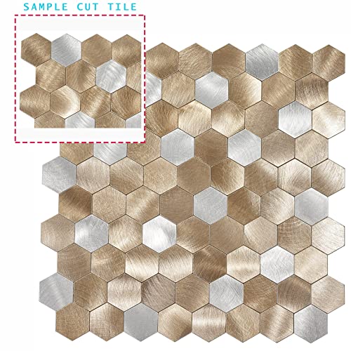 Avant Decor | Aluminum Small Hexagons Tiles | Peel And Stick Kitchen Backsplash Tiles | Stick On Wall Tiles | Easy Diy Installation | 5” X 5” | Sample Tile #TOP1