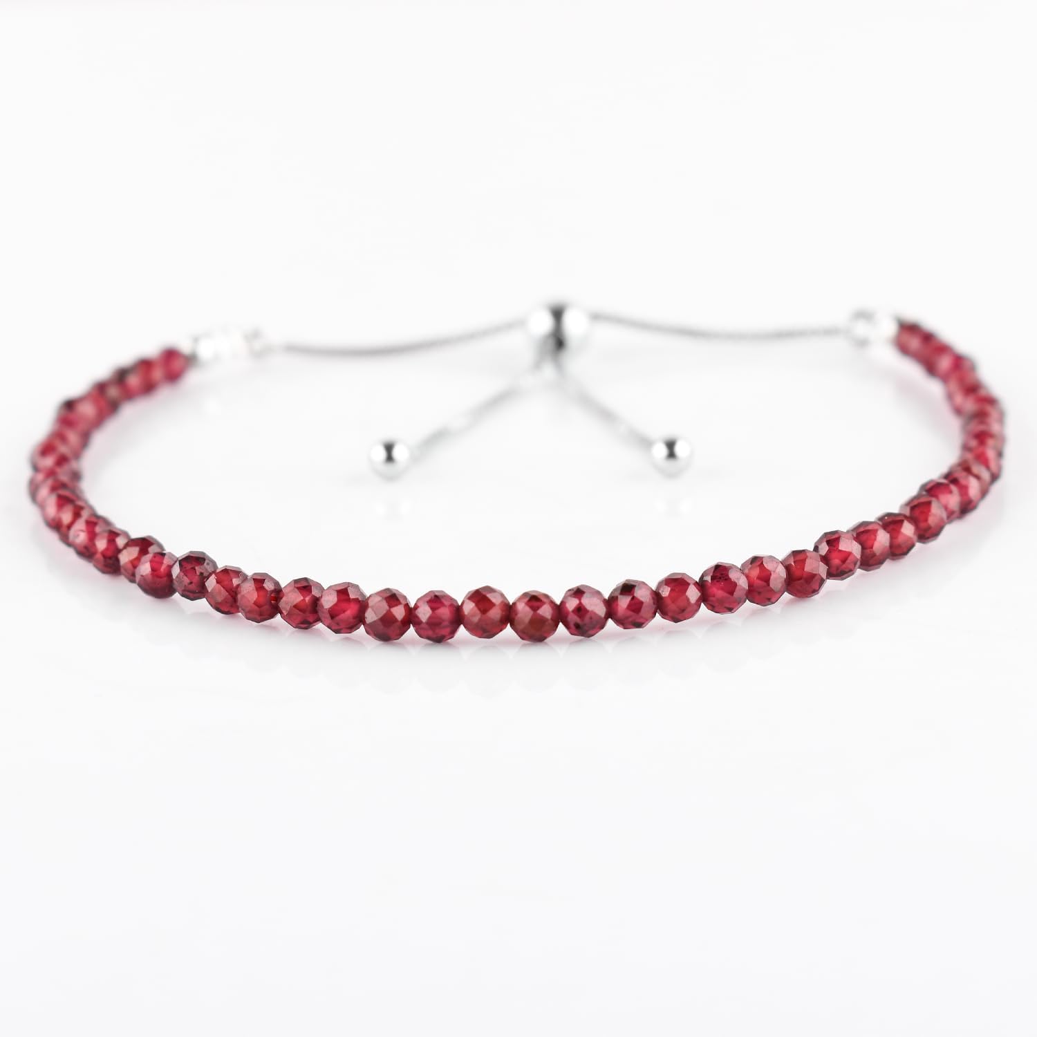 OdrillionGems Natural Rhodolite Garnet Silver Bracelet for Women, Healing Crystal, January Birthstone, Micro-Faceted Bead, Handmade Adjustable Slide, Christmas Gifts, 10" - Image 2