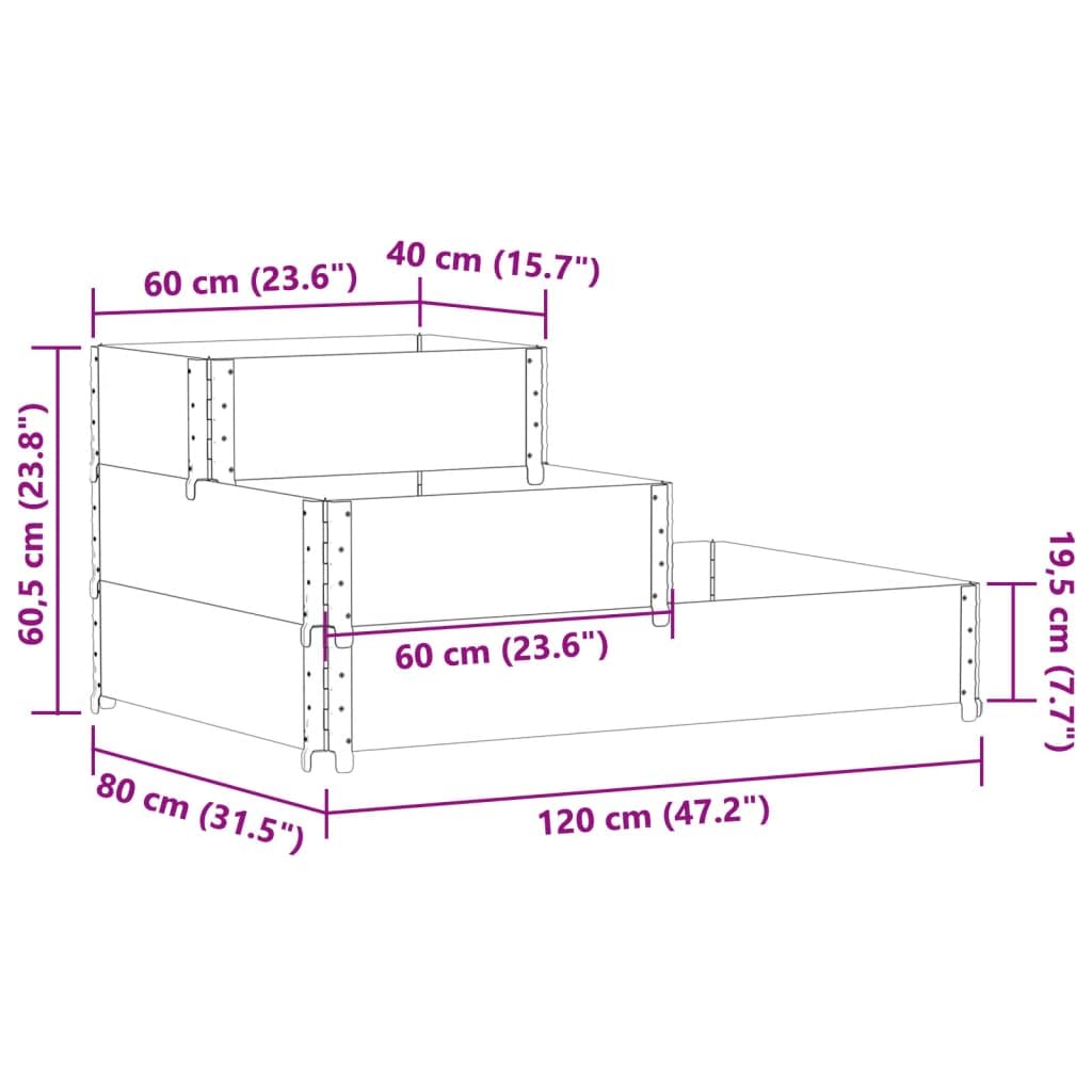 Marco de 3 compartimentos para palé, color negro, de madera de pino maciza, 120 x 80 x 60,5 cm, plegable con bisagras galvanizadas para almacenamiento, transporte, jardinera