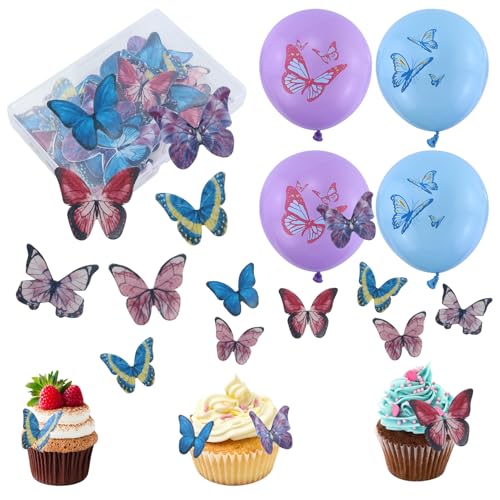 40 piezas comestibles mariposas cupcakes Topper,Butterfly Decoration Tarta Mariposa comestible decoración para tartas para bodas, cumpleaños, fiestas