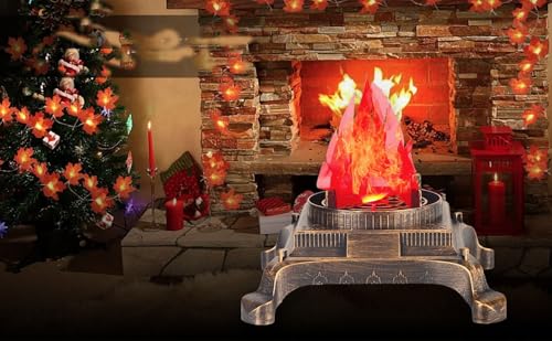 Image of Small Cozy Fireplace Lantern Traditional Realistic Log Wood Burning Flame Effect Ligh LED Charcoal Style Table LampFor Indoor & Outdoor Use