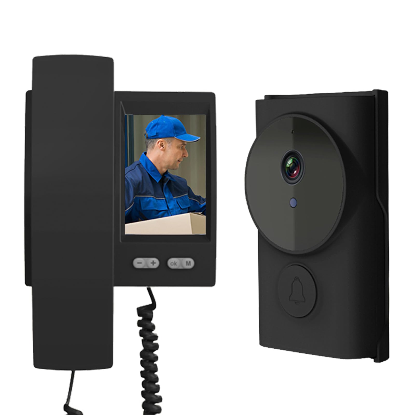 Campanello senza fili con telecamera 1080P videocitofono senza fili con schermo IPS di 3.5 IP44 Nessun WIFI richiesto Retrò Citofono Video Visione Notturna Infrarossi Volume Molto Forte Di Visione 35°