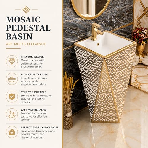 Image of InArt Wash Basin, Gold, White, Glossy Finish