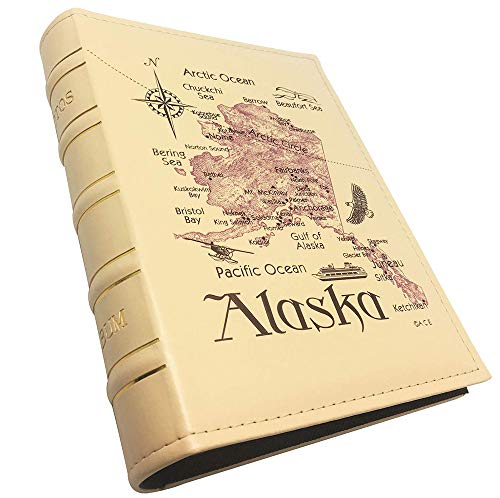 Longpro Imitation Leather Photo Album Slots Album 200 Horizontal Insert Pockets Hold 4 X 6 Photos Pu Cover Book Bound Alaska Map Travel Souvenir Family Vacation Birthday Wedding Memory Collection #TOP7