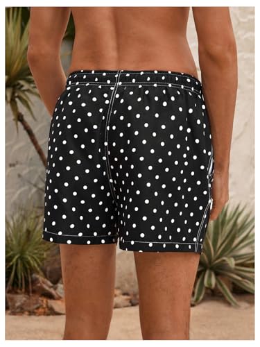 Verdusa Men's Polka Dots Swim Trunks Drawstring Waist Beach Shorts with Pockets2