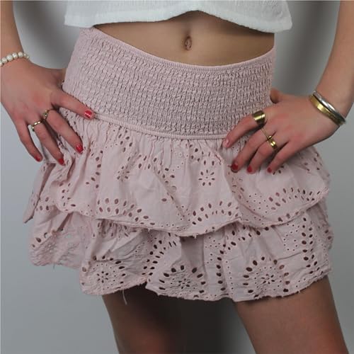Sastianaen Women Y2k Ruffle Mini Skirt Flowy Layered Short Skirt Boho High Waist A Line Skirt Cute Skirts for Teen Girls2