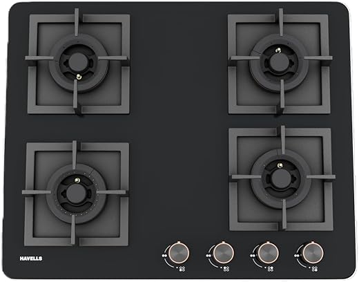 Havells Regio Built-in-HOB 4 Brass Burner LPG Gas Stove | Removable Drip Tray | Soft Touch, Ergonomically Designed Knobs | 2 Years Comprehensive…