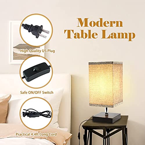 Led Fabric Bedside Table Lamp, Square Minimalist Solid Wood Table Lamp, Bedside Desk Lamp Nightstand Lamp With Flaxen Fabric Shade For Bedroom, Living Room, Kids Room, College Dorm, Coffee Table(Grey) #TOP2