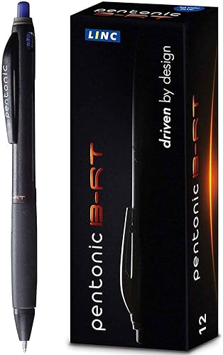 linc Pentonic BR-T - Bolígrafo retráctil, 12 unidades, tinta azul, punta fina de 0.028 in, escritura suave para diario, oficina y escuela (PEN12123)
