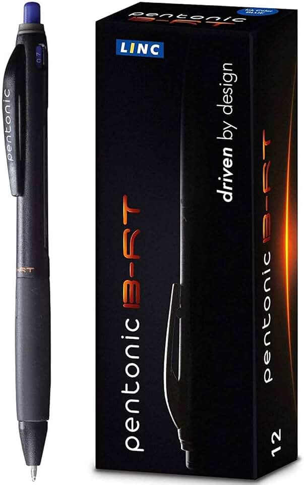 Pentonic BR-T Retractable Ballpoint Pens, 12 Count, Blue Ink, 0.7 mm Fine Point, Smooth Writing For Journaling, Office & School (P