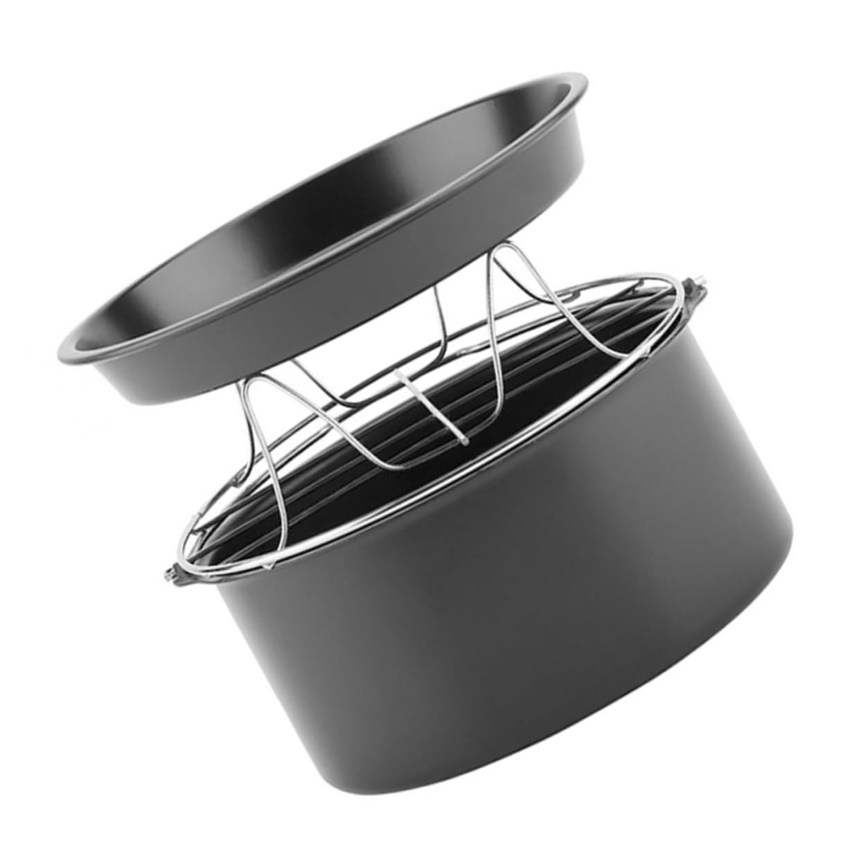 9-zoll Backform aus Edelstahl für Heißluftfritteusen, 1 Satz | Pizza und Kuchenform, Dampfgaraufsatz, Schwarz, Vielseitig und Sicher für Küche und Suppen