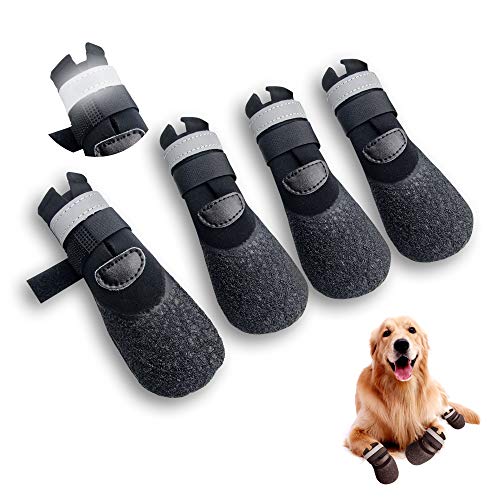 ACLOUDWANG Dog Boots, Outdoor Dog Shoes, Dog Booties with Reflective Velcro, Non-Slip, Waterproof, Soft and Wear-Resistant Dog Shoes for Small Dogs and Medium Dogs 4Ps. (7(LW:3.54