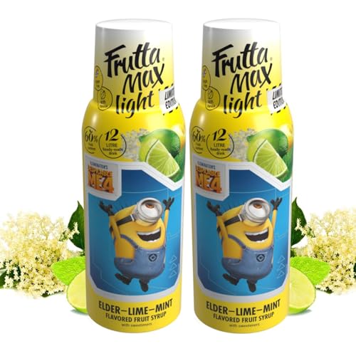 2 paquetes - Light - Bajo en carbohidratos - Jarabe de fitness de FruttaMax | Azúcar Cero | con Stevia | 50-60% Contenido de Fruta (2x500ml) (2 x Minions Flor de Saúco-Lima-Menta - Light)