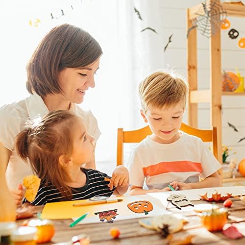 SULOLI Halloween Crafts for Kids,24 Pieces Halloween Wooden Ornaments Hanging Crafts Wooden Slices for Halloween Decoration DIY Supplies