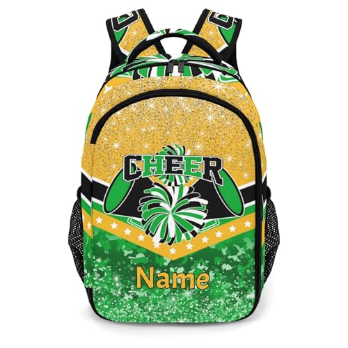 Waterproof Cheer Backpack Personalized Cheerleader Backpack for Sport Training Competition Gift(Green Gold)