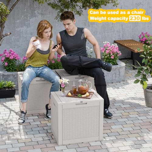 Image of 36 Gallon Outdoor Deck Box,Storage Lockable Waterproof Patio Furniture,Garden Tools,Cushions,Pool Accessories Outside Storage Resin Box(Grey Pattern)