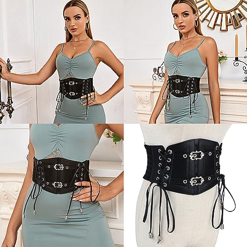 Women Wide PU Leather Elastic Fabric Band Waist Belt Stretch Corset Belt2