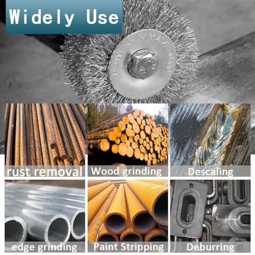 Image of Wire Brush for Drill, 10pcs 4 Inch Wire Wheel Brush Cup Set, 0.012 Inch Coarse Carbon Steel Crimped with 1 /4-Inch Hex Shank for Rust Removal, Clean Paint ,Corrosion