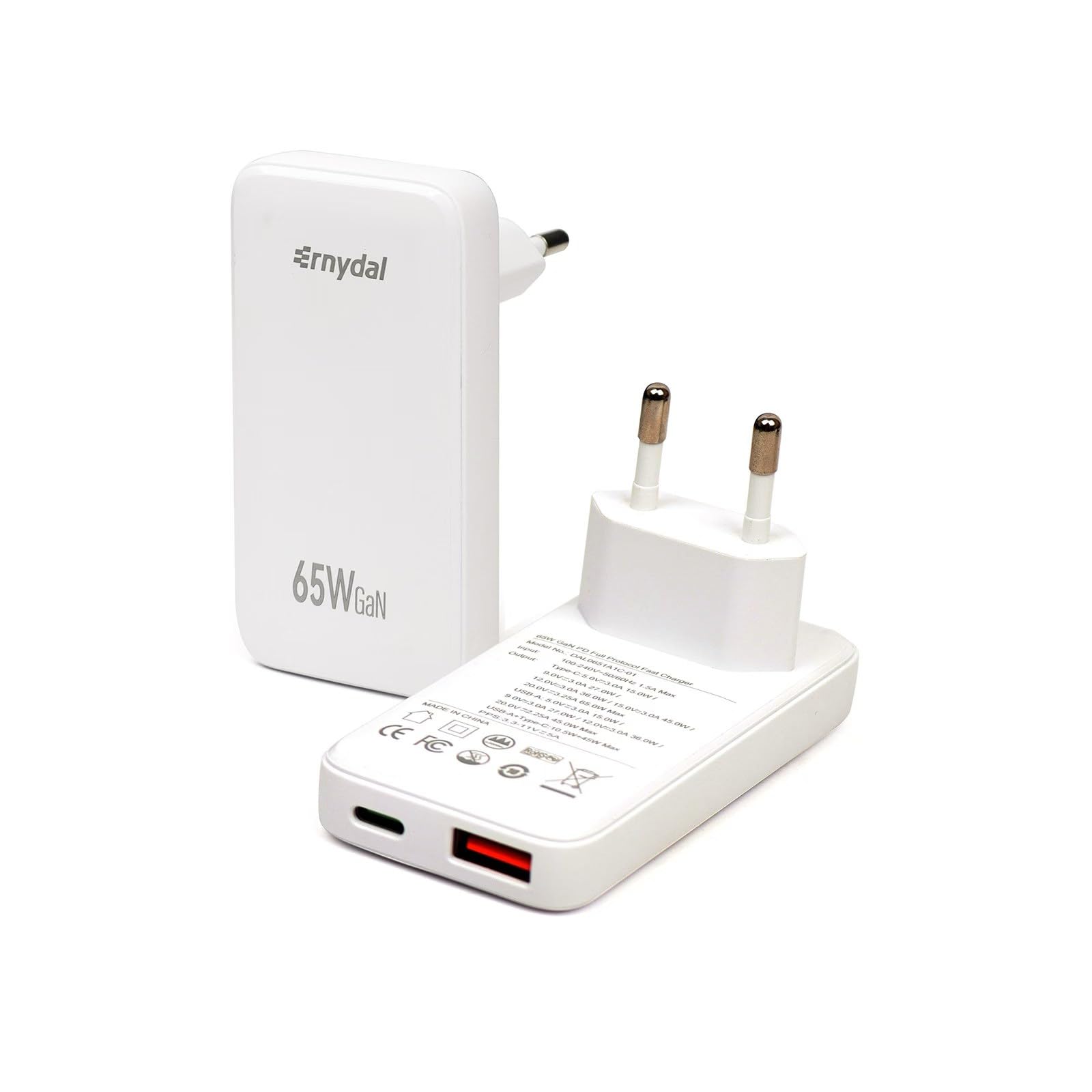 GaN Ladegerät USB-C, Dual-Port Schnellladegerät mit PD 3.0 & QC 4.0, Kompatibel mit iPhone 16/15/14/13/12, iPad, Samsung Galaxy S24/S23, MacBook Pro/Air, Pixel,65W Weiß