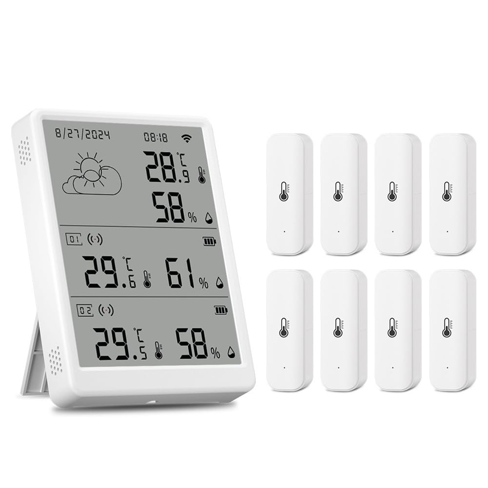 Vjsujehgy Tuya WiFi Weather Station Digital Forecast Screen with8 WiFi+RF433 Sensors Thermometer Hygrometer Support Voice Control