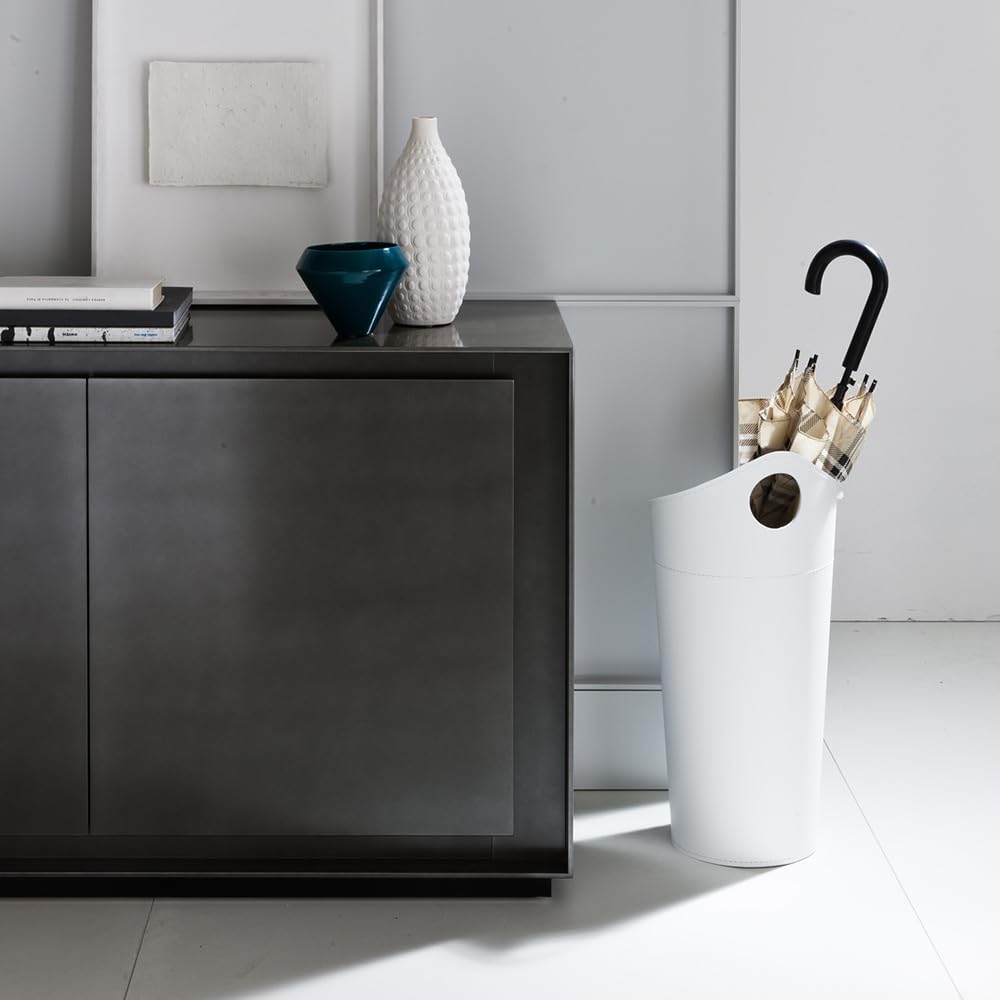 LIMAC Design PLUVIA Portaombrelli di design in cuoio, Porta Ombrelli Moderno da Interno, Contenitore per Ombrelli, con Vaschetta Scolapioggia Rimovibile, prodotto in Italia. (Nero)