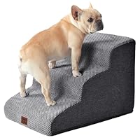 EHEYCIGA Escalera para Perros Pequeños 3 Peldaños, Rampa para Perros de Espuma para Cama y Sofá, Escalera para Mascotas Mayores con Funda Lavable y y Fondo Antideslizante, 40x57x40 cm, Gris