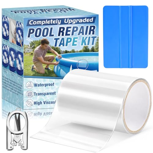 HuakChai Pool Repair Kit Waterproof Pool Patch Repair Kit 10x150cm Self-Adhesive PVC Swimming Pool Repair Kit with Scissors & Squeegee for Inflatable Pools Dinghies and Air Mattresses