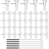 50 Pcs 14mm Glass Funnels Bulk with Handle, Bowl Piece for Liquids, Oils, Home Kitchen & Lab Multipurpose Clear Funnel Kit with 5 Pcs Cleaning Brushes, Easy Clean, Heat Resistant