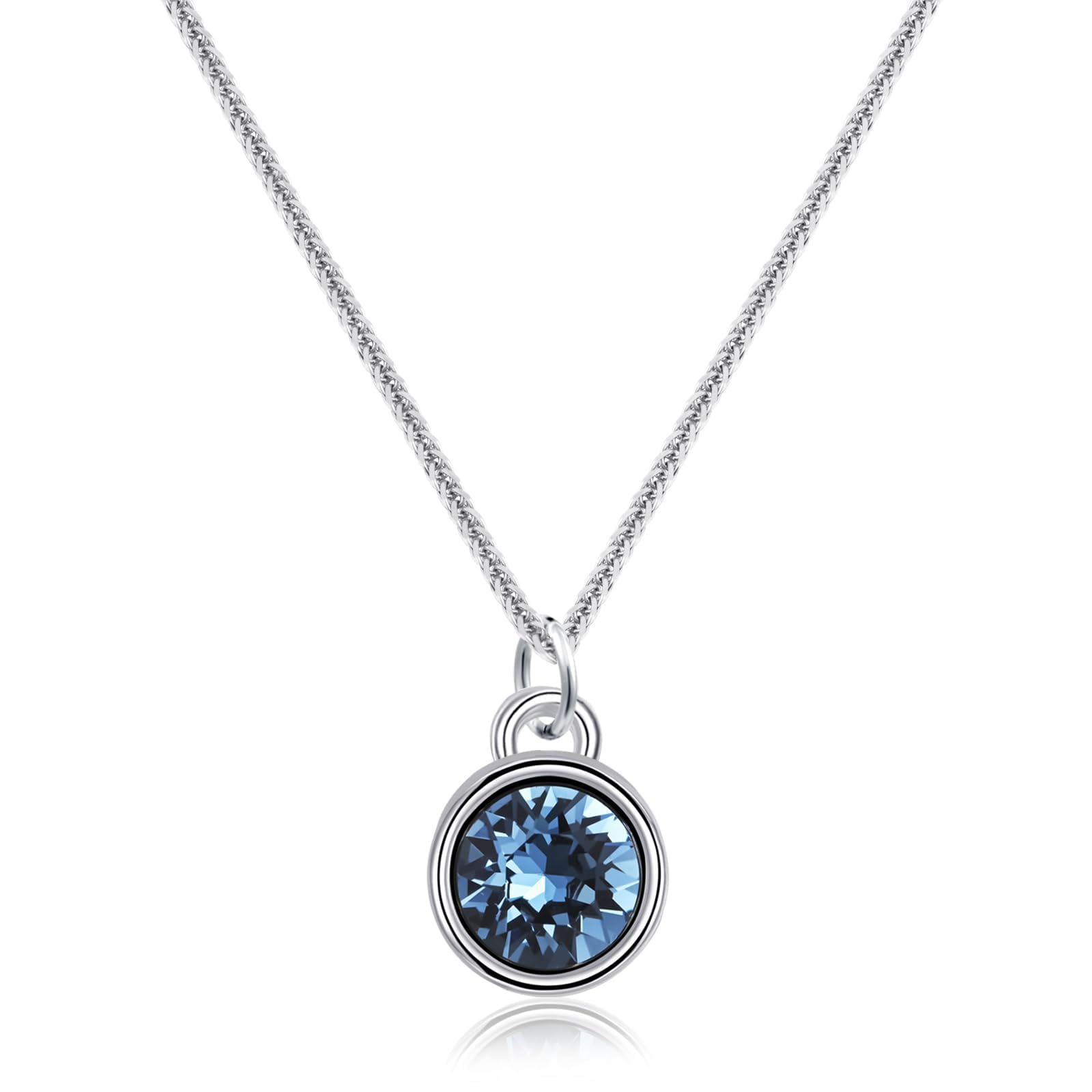 Silber Aquamarin Kreis Anhänger Halskette Blauer Stein Halskette Handgemachte Aquamarin Halsketten für Frauen Aquamarin-Schmuck