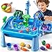 JUKUDAHU Water Table Play Sink Toy for Kids 2 3 4 5 6 Years Old - Outdoor Kitchen with Running Water, Fishing Games, Toddler Water Play Table for Kids Ages 3-8, Beach Outdoor Toys, Summer Gifts