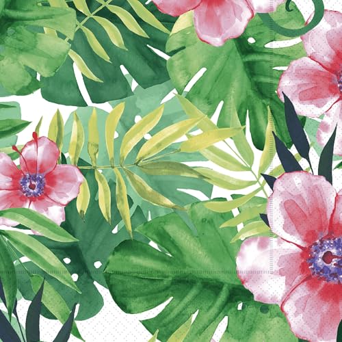 IHR Ideal Home Range Cocktail Napkins Disposable 3-Ply Paper Party Napkin Pack, 5" x 5", Tranquil Tropics, 20-Count