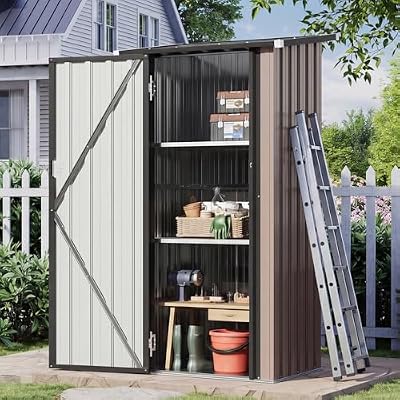 Aoxun Outdoor Storage Cabinet Shed - Vertical Cabinet with Floor, Brown