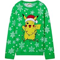 Pokémon Jersey de Navidad, Suéter de Punto con Cuello Redondo