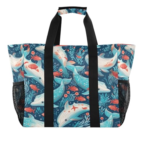 Nander Dolphin Foldable Tote Bag Waterproof Sandproof Women Beach Bag Handbag Gym Bag Travel Shopping Bag
