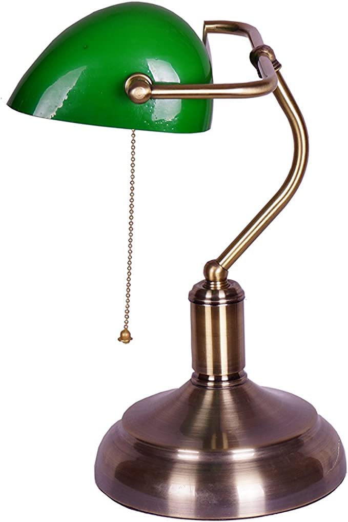 BEL AIR HOME - Lampada da Tavolo Bancario Vintage | Luce Scrivania Elegante per Bambino e Ufficio | Lampade da Comodino Orientabili, Metallo (VERDE)