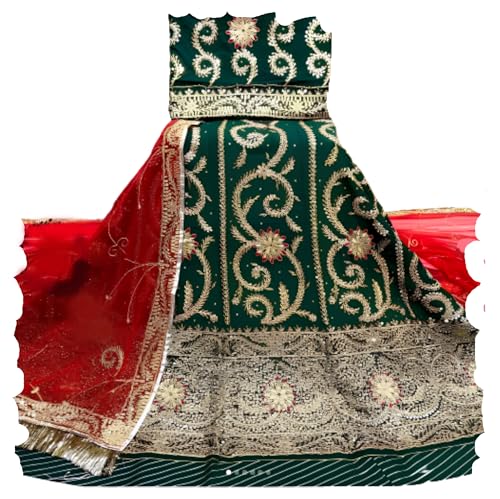 Image of Fancy Heavy Embroidery Work Shimmer Silk Semi-stitched Rajasthani Poshak Rajputi Lehenga Choli For Women