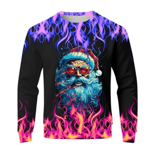 Merry Christmas Mens Ugly Christmas Sweatshirt Funny Novelty Santa Claus Printed Hoodies Oversized Xmas Pullover Shirts