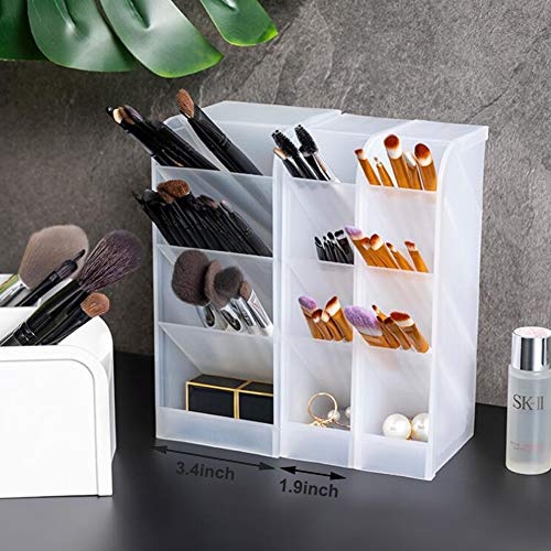 Marbrasse 3 Pcs Big Desk Organizer- Pen Organizer Storage for Office, School, Home Supplies, Translucent White Pen Storage Holder, High Capacity, Set of 3, 12 Compartments (White Big Pen Holder) - Thumbnail 7