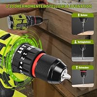 VOERJIA 21V Akkuschrauber Set, Bürstenlose Akku bohrhammer mit 2*2000 mAh Akku, 3/8" Bohrfutter, 20+3 Drehmoment, Max 65 N.m Akku Bohrmaschine, Led lichter & 2-Gang, 46PCS zubehör für elektrowerkzeuge – Ansicht 5