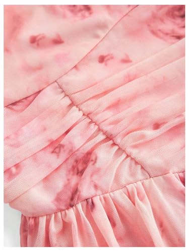 Verdusa Girl's Floral Mesh Boho Dresses Long Sleeve Ruched A Line Flowy Dress Spring Fall Clothes4