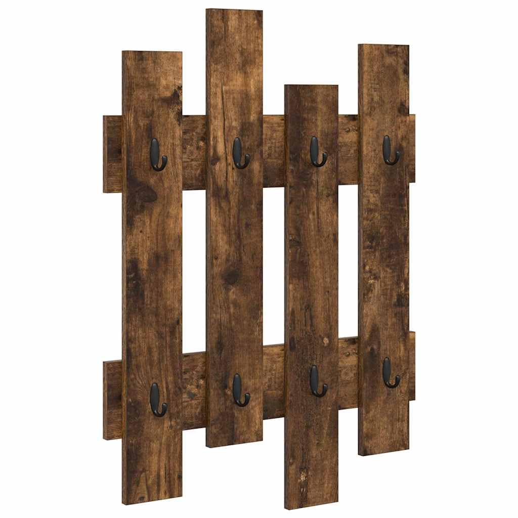 Wandgarderobe aus Holzwerkstoff 60 x 3 x 82 cm Rauch-Eiche mit Haken und Regalen für Flur Eingangsbereich und Wohnzimmer